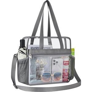 New Oraben Gray Large Clear Stadium Approved Double Handle Zip Up Tote Bag